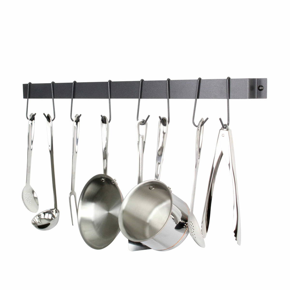 Rack It Up Wall 32" Rack It Up Easy Mount Wall Rack Utensil Bar w Hooks Steel Grey Hammertone
