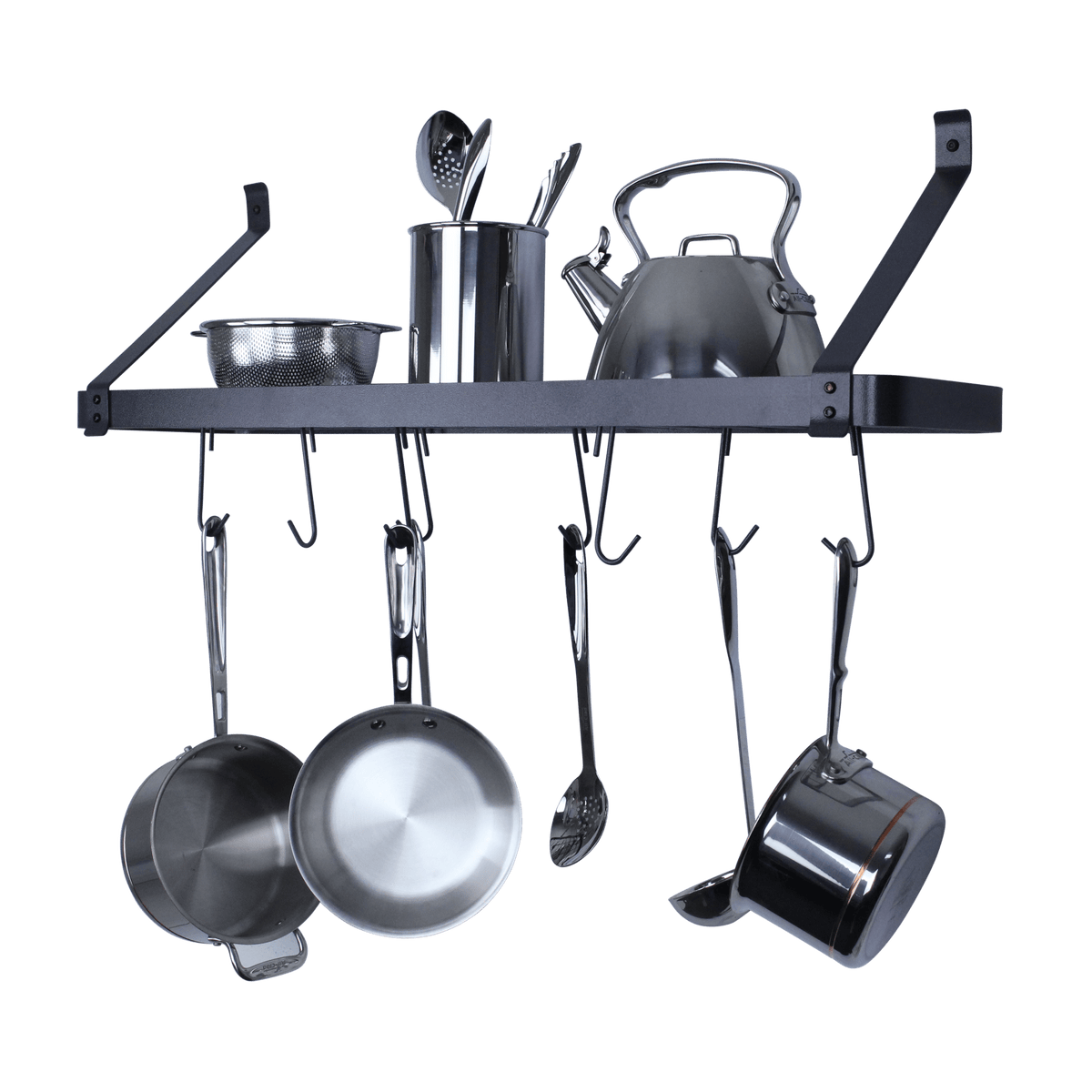 Rack It Up Wall 36" Rack It Up Solid Frame Bookshelf Wall Rack w Straight Arms & 8 Hooks Steel Gray Hammertone