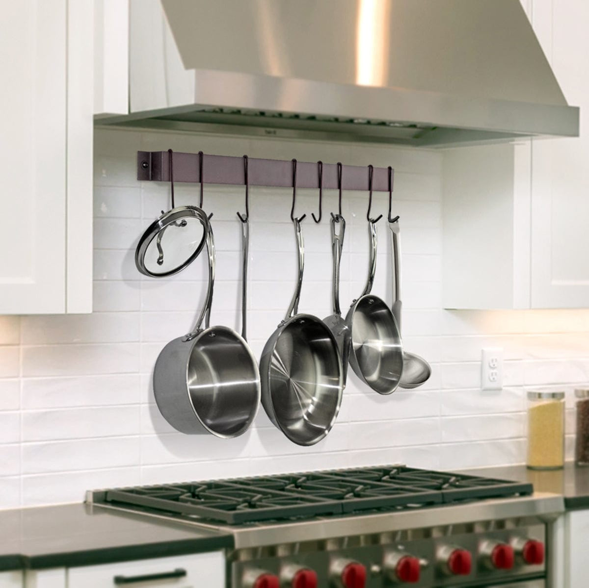 Rack It Up Wall Rack It Up 32" Easy Mount Wall Rack Utensil Bar w 8 Hooks, Bordeaux