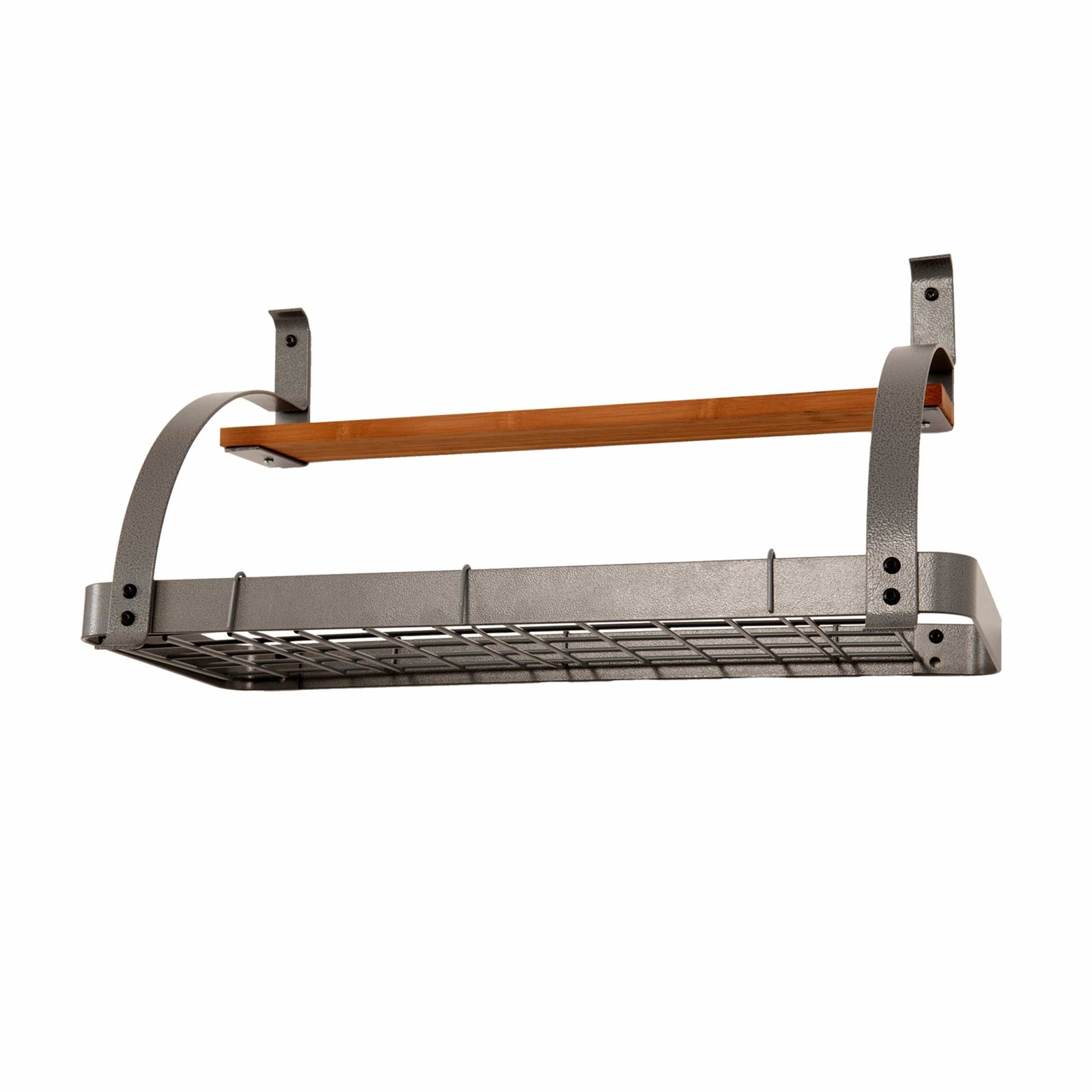 Rack It Up Wall Steel Grey Hammertone Rack It Up Bookshelf Wall Rack w/Wood Shelf & 8 Hooks